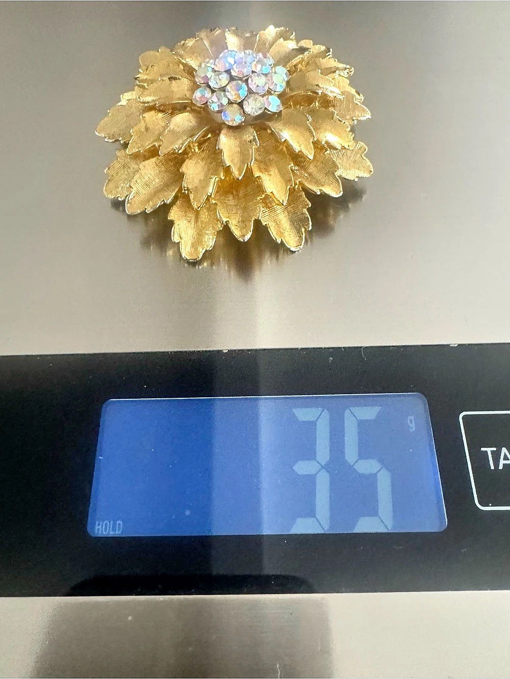 Gold-Tone Floral Rhinestone Brooch - Picture 6 of 7